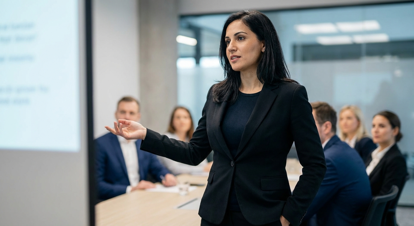 Two diverse women standing in profile wearing black and pink blazers, studio shot.