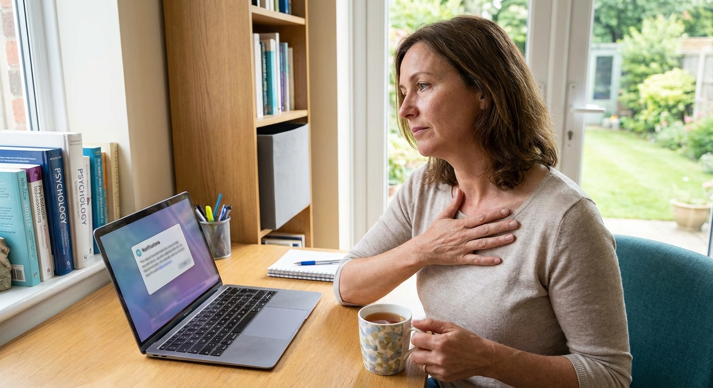 A woman feeling trapped and anxious inside a small cardboard box, symbolizing claustrophobia.