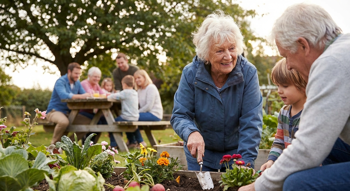 Two senior women engaging in conversation while holding yoga mats inside a fitness studio.