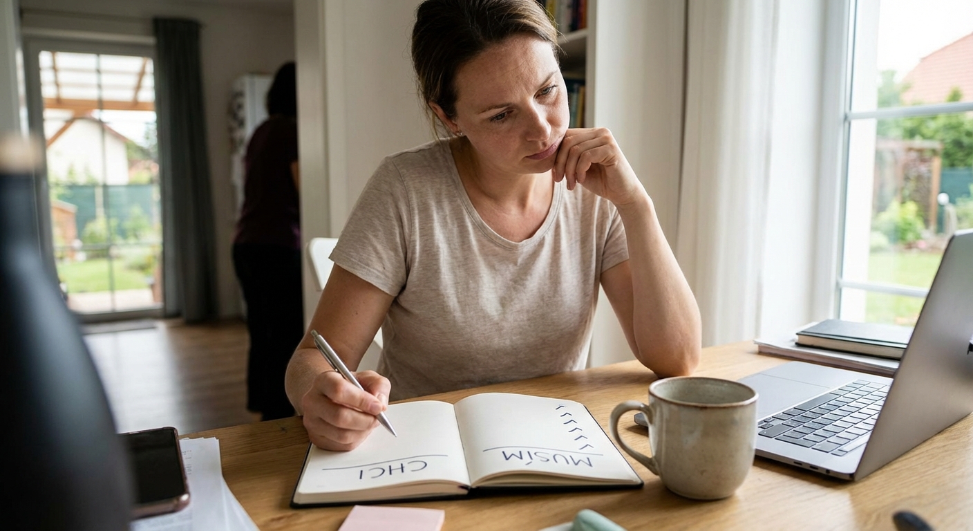 A woman showing despair with her head down on a table, indicating stress.
