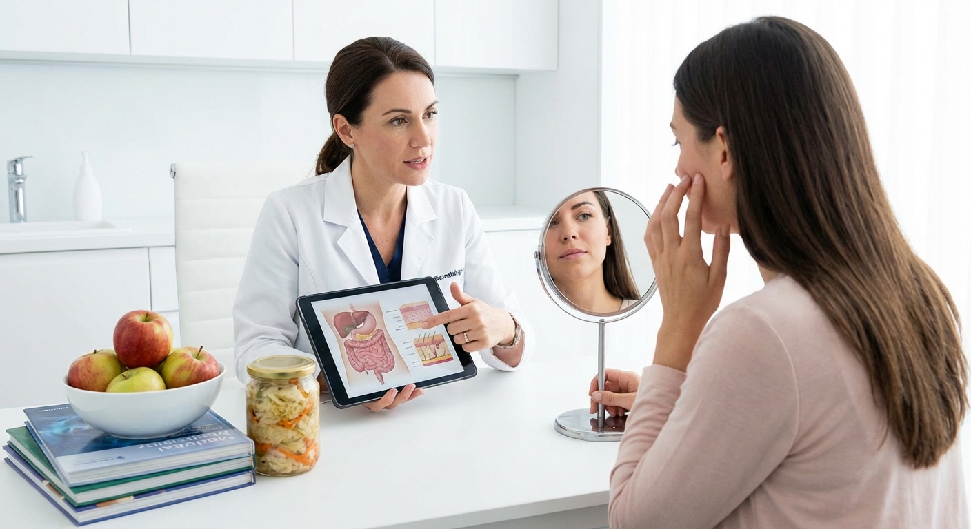 Close-up of a woman performing a facial massage with a gua sha tool for skincare and self-care.