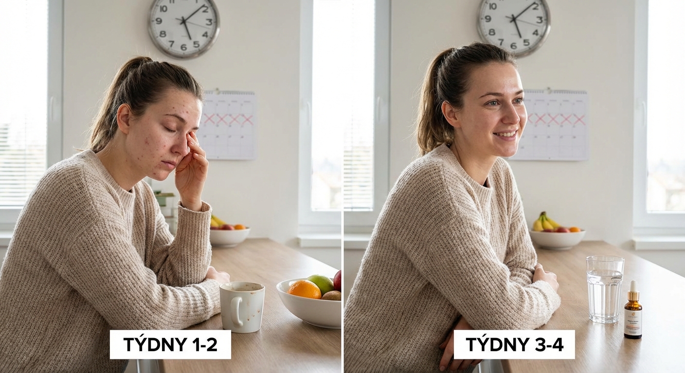 A woman showcases significant weight loss results confidently wearing loose jeans.