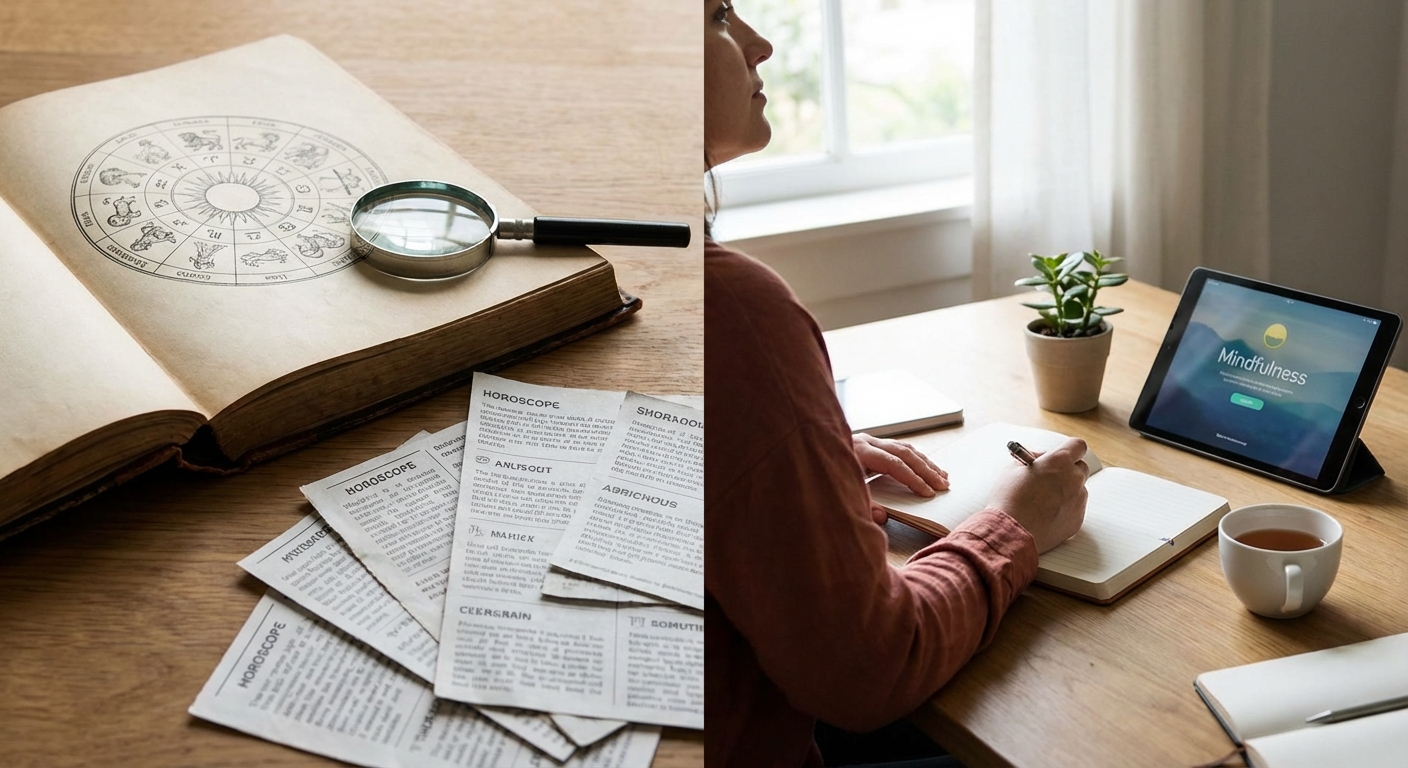 Silhouette of a person with celestial astrology symbols against a cosmic background.