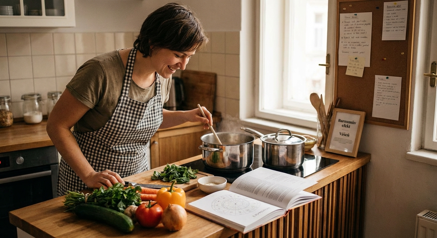 An experienced chef in uniform pours oats into a pot, focusing on culinary precision.