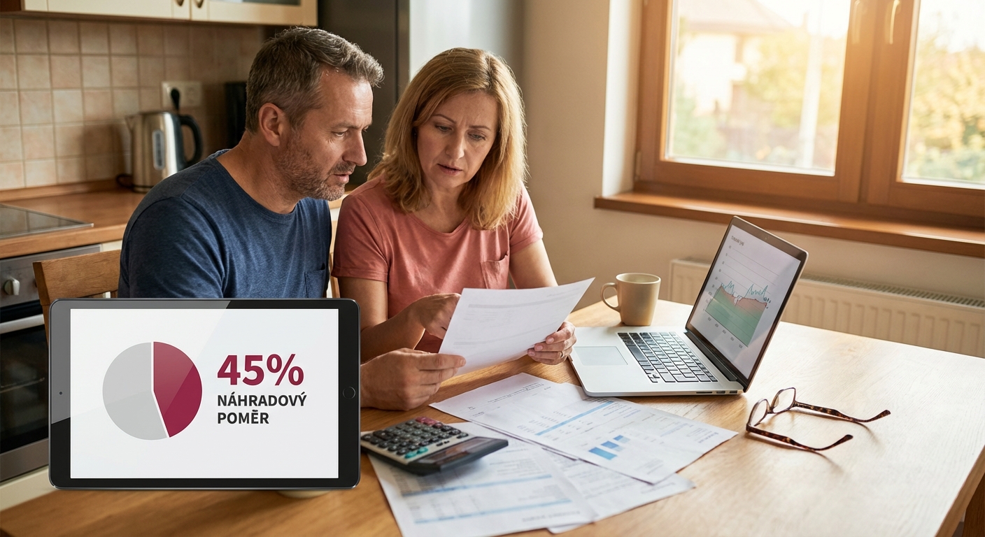 Elderly couple reviewing financial documents together at home in Portugal.