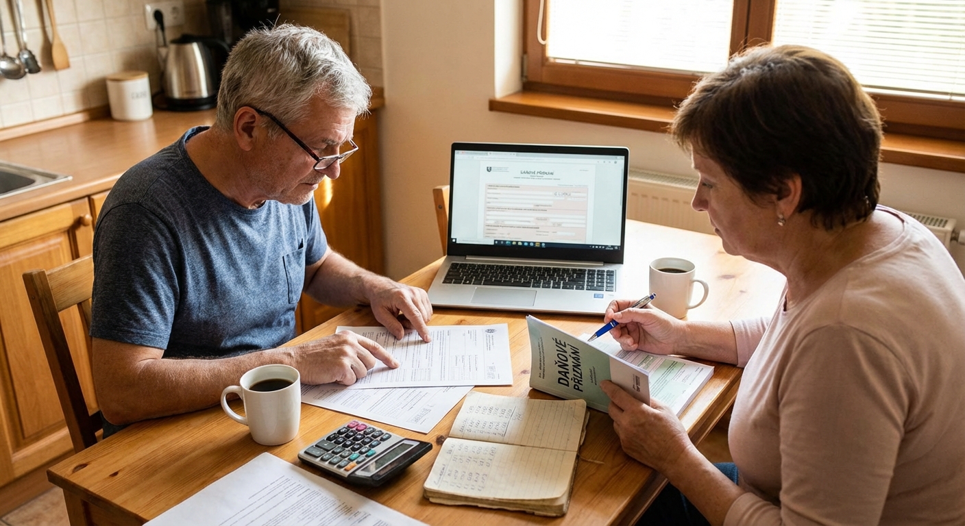 Businesswoman holding tax documents, ready for filing or review, in a professional office setting.