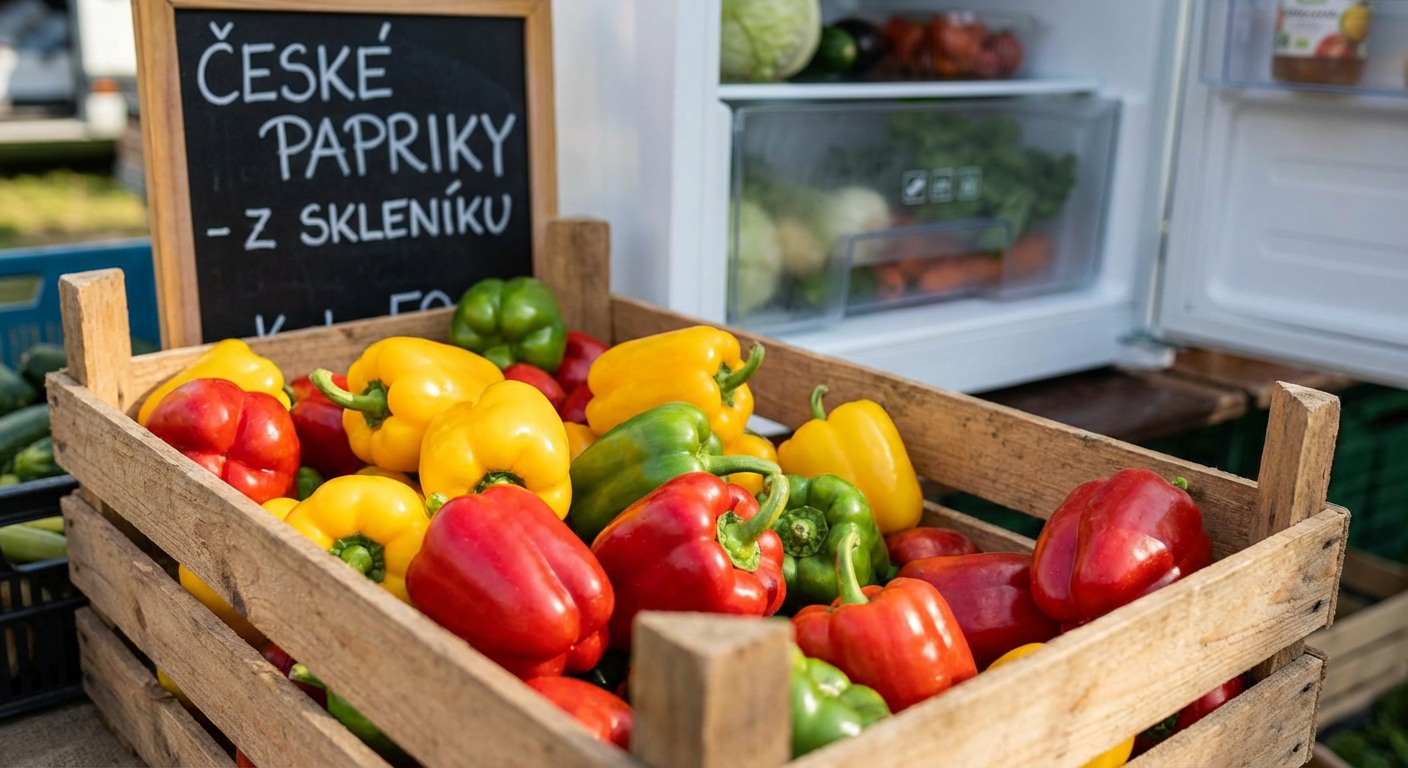 Close-up of vibrant red and green bell peppers showcasing freshness and organic quality.