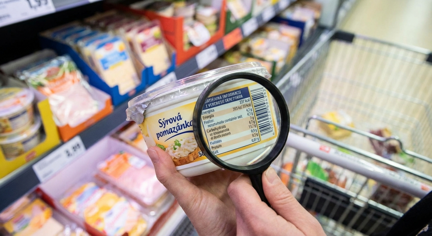 Various milk cartons displayed on shelves in a bright supermarket aisle.