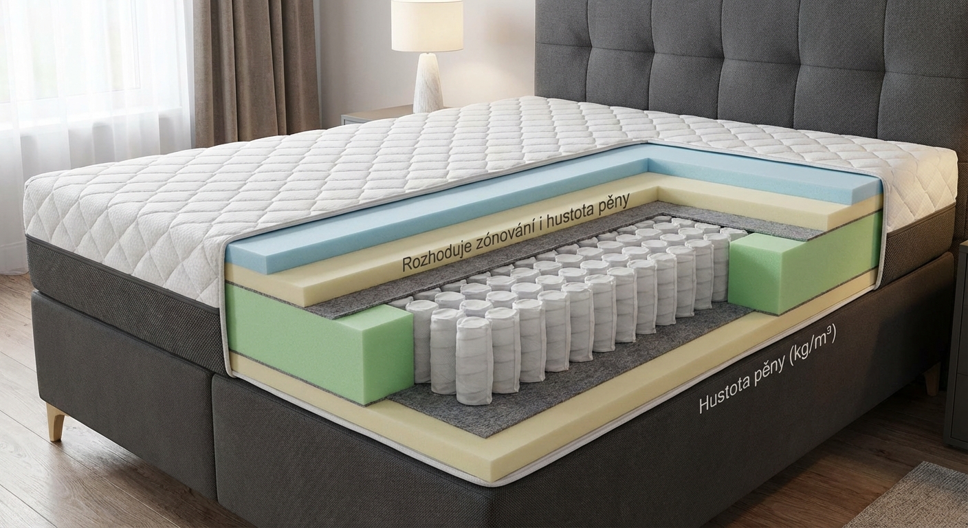 Comfortable bed with white mattress placed at wall with wooden element in stylish spacious bedroom with lamps and shelves in apartment