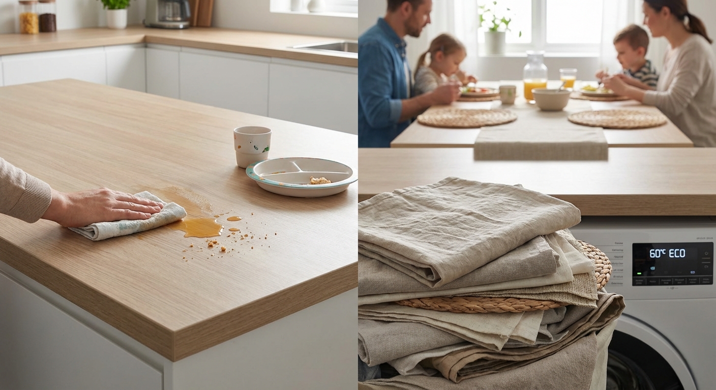 Bright and airy dining room featuring wooden table, floral chairs, and modern lighting.