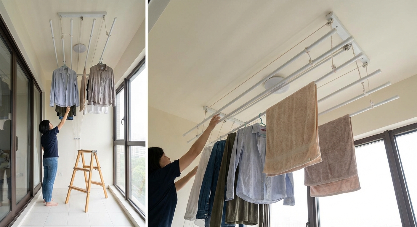 Contemporary bathroom with integrated washing machine and stylish storage solutions.