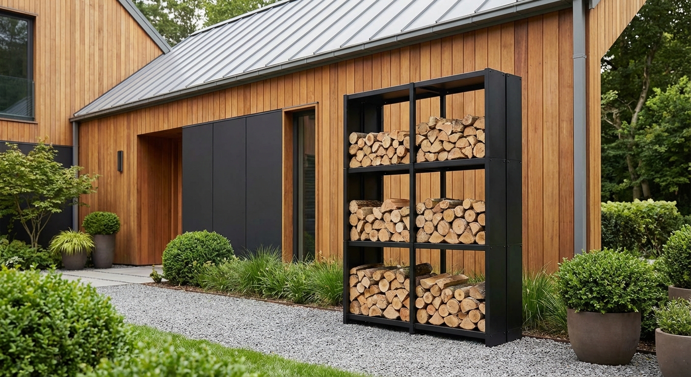 A large stack of chopped firewood stored outdoors, ready for use.