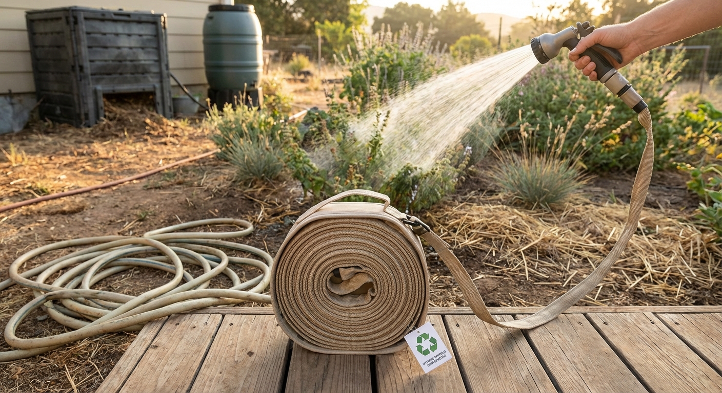 A woman is watering a lush green vegetable garden in rural Vietnam, promoting organic farming.