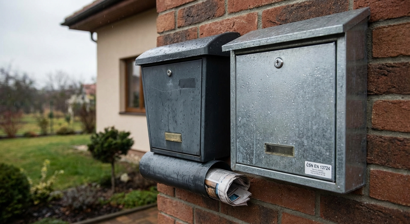 Five old mailboxes mounted on a distressed yellow wall, showcasing vintage charm.