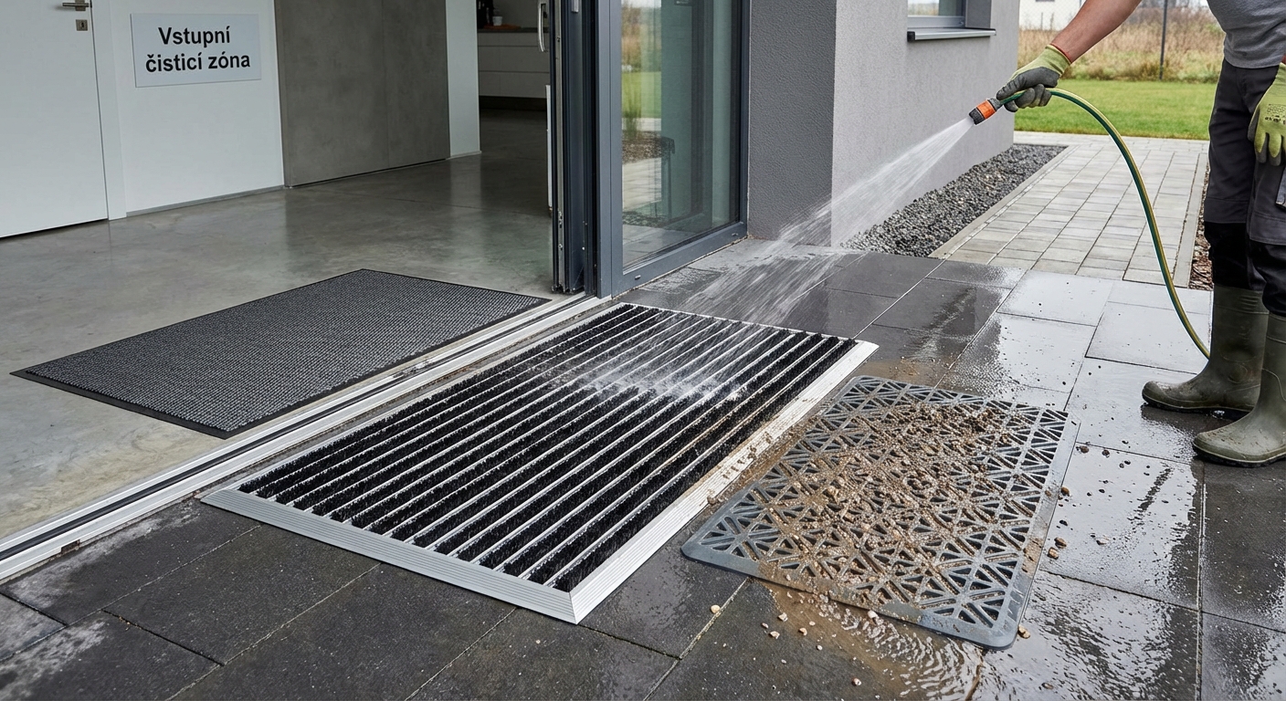 Innovative recycling concept with glove, cup, and tin can hanging on a line.