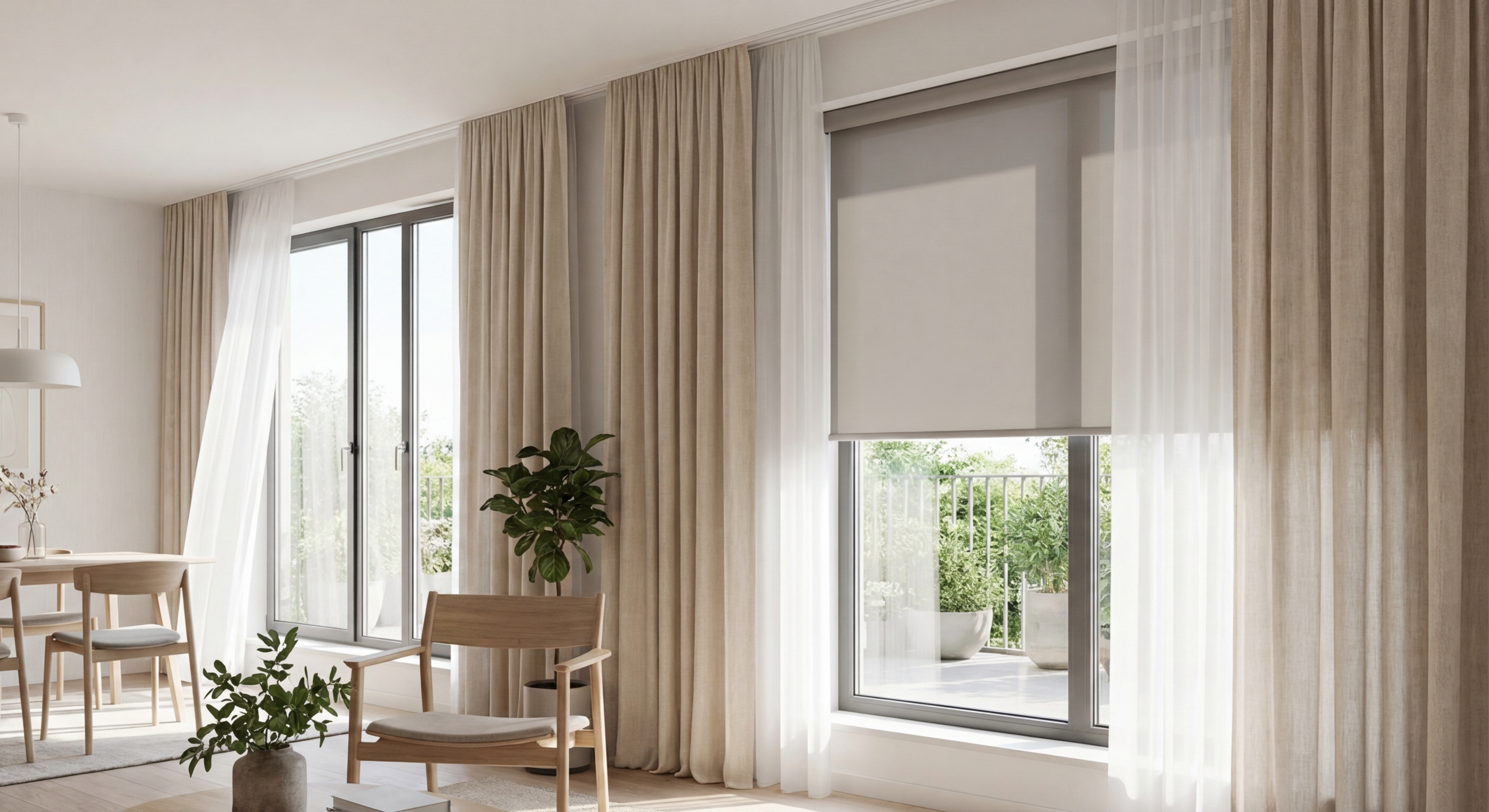 An elegant window with sheer curtains, capturing natural light and calm ambiance.