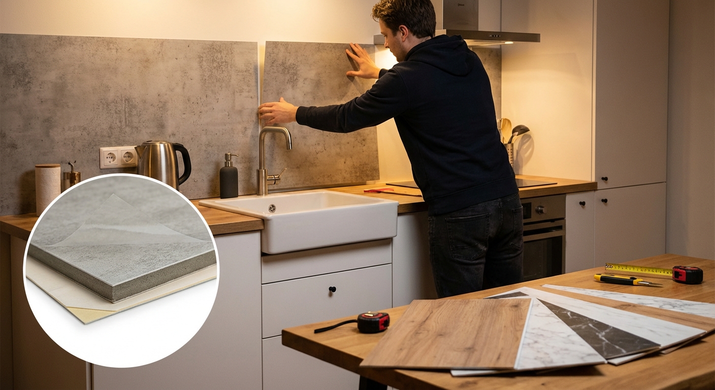 A bright, minimalist kitchen with vintage appliances, plants, and pendant lights.