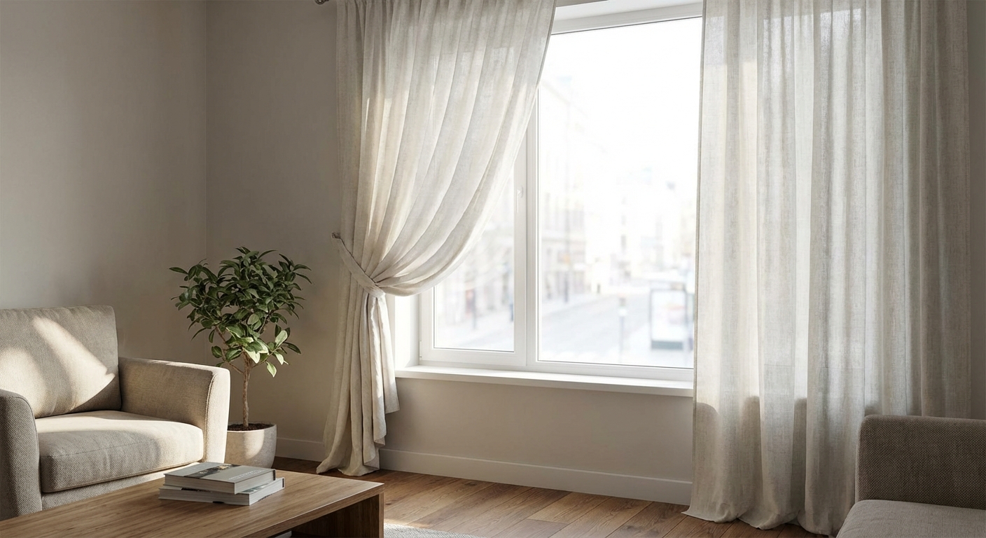Bright minimalist interior with white window blinds and smooth wall, perfect for modern design.