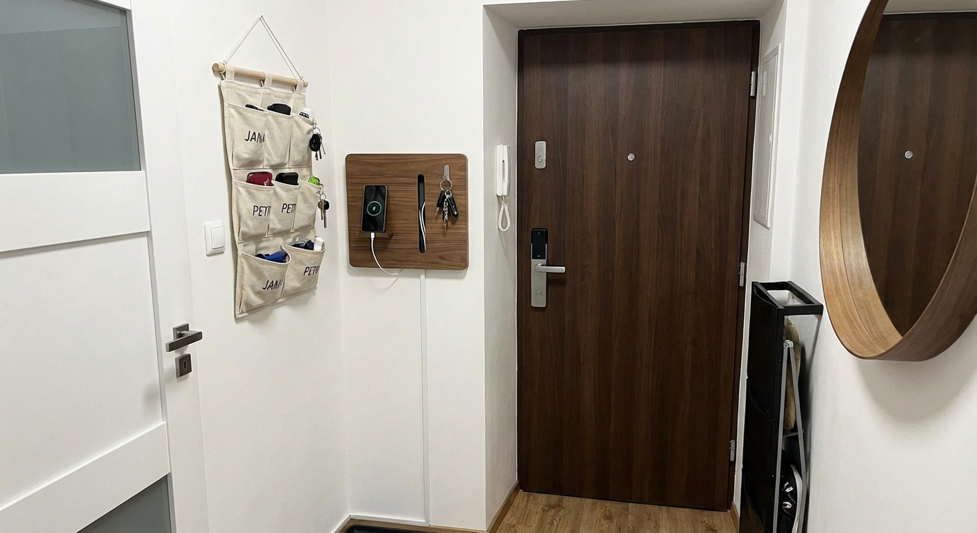 Stylish and minimalist entryway with sleek design and modern furnishings.