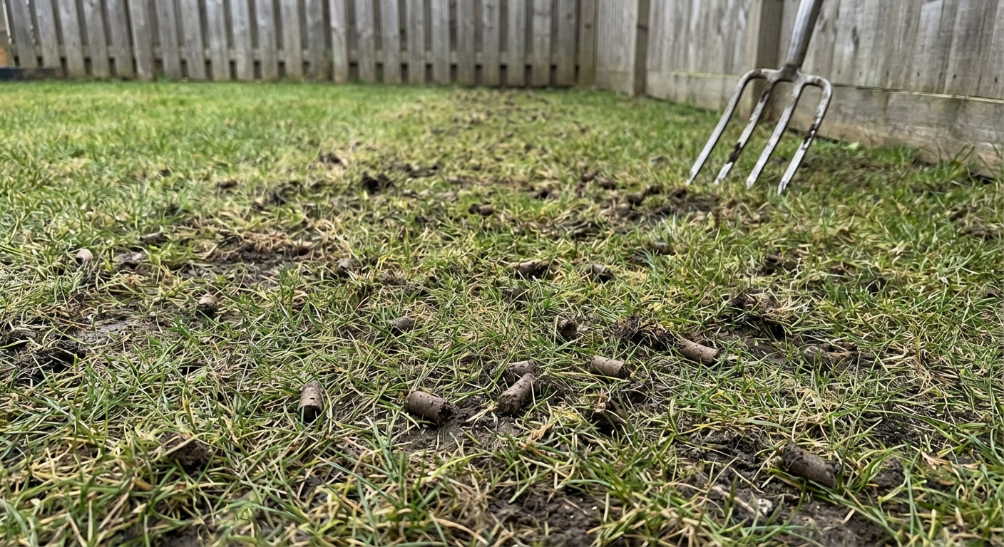 Close-up view of a lush green grass lawn, perfect for nature backgrounds.