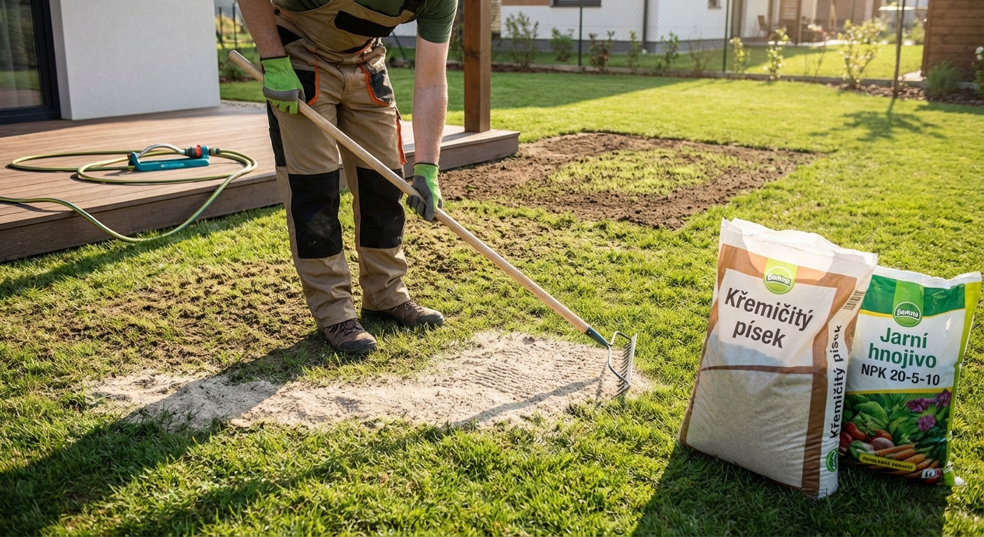 A vibrant green soccer field corner with a yellow flag and soccer ball, perfect for sports themes.