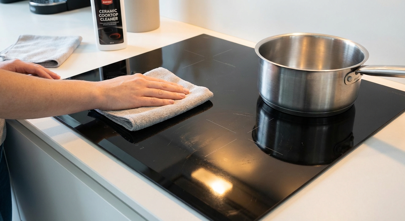 A woman cleans a window using a blue microfiber cloth providing a streak-free shine.