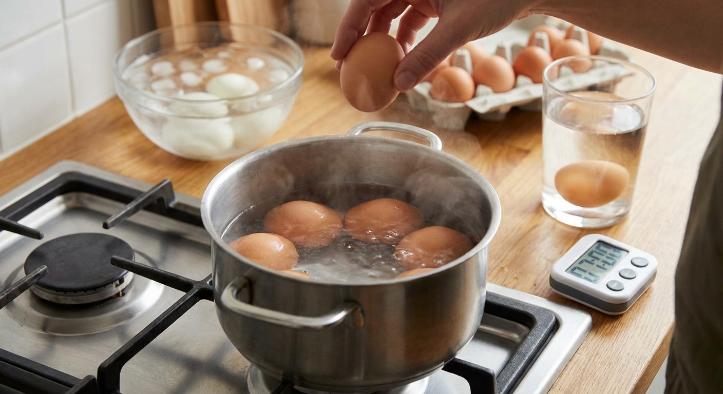 Top view of eggs being cooked in an electric egg steamer with mist on lid.