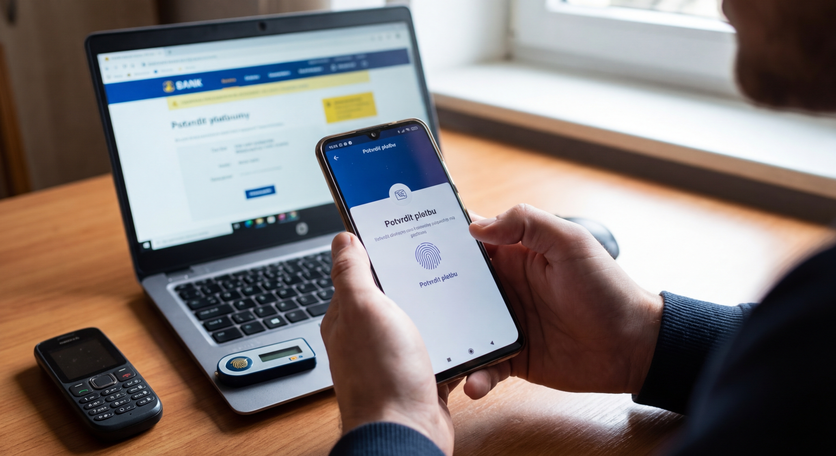 Person making an online payment using a smartphone and credit card indoors.