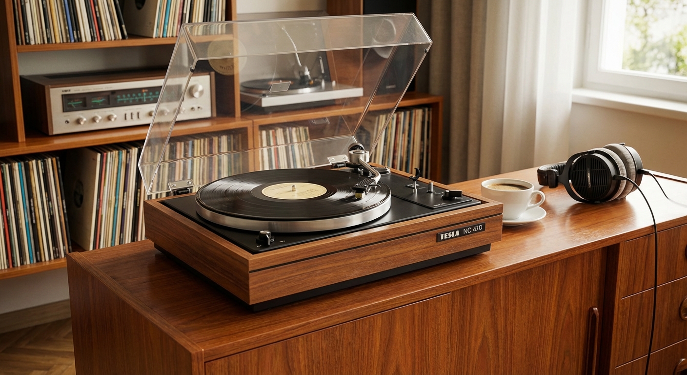 Classic gramophone playing an old vinyl record, exuding nostalgia and retro charm.