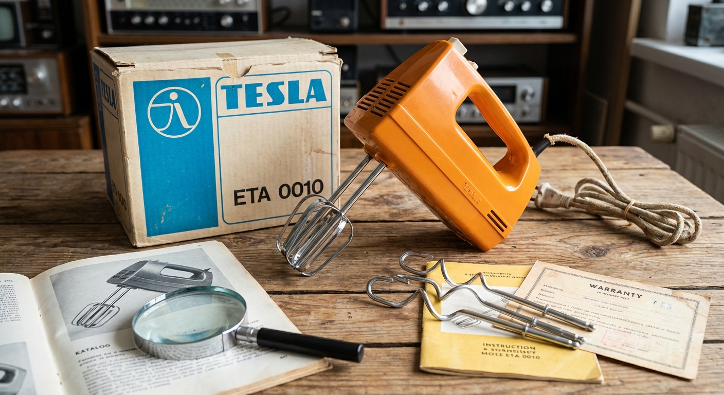 A close-up of a blue stand mixer in a sleek, modern kitchen setting.