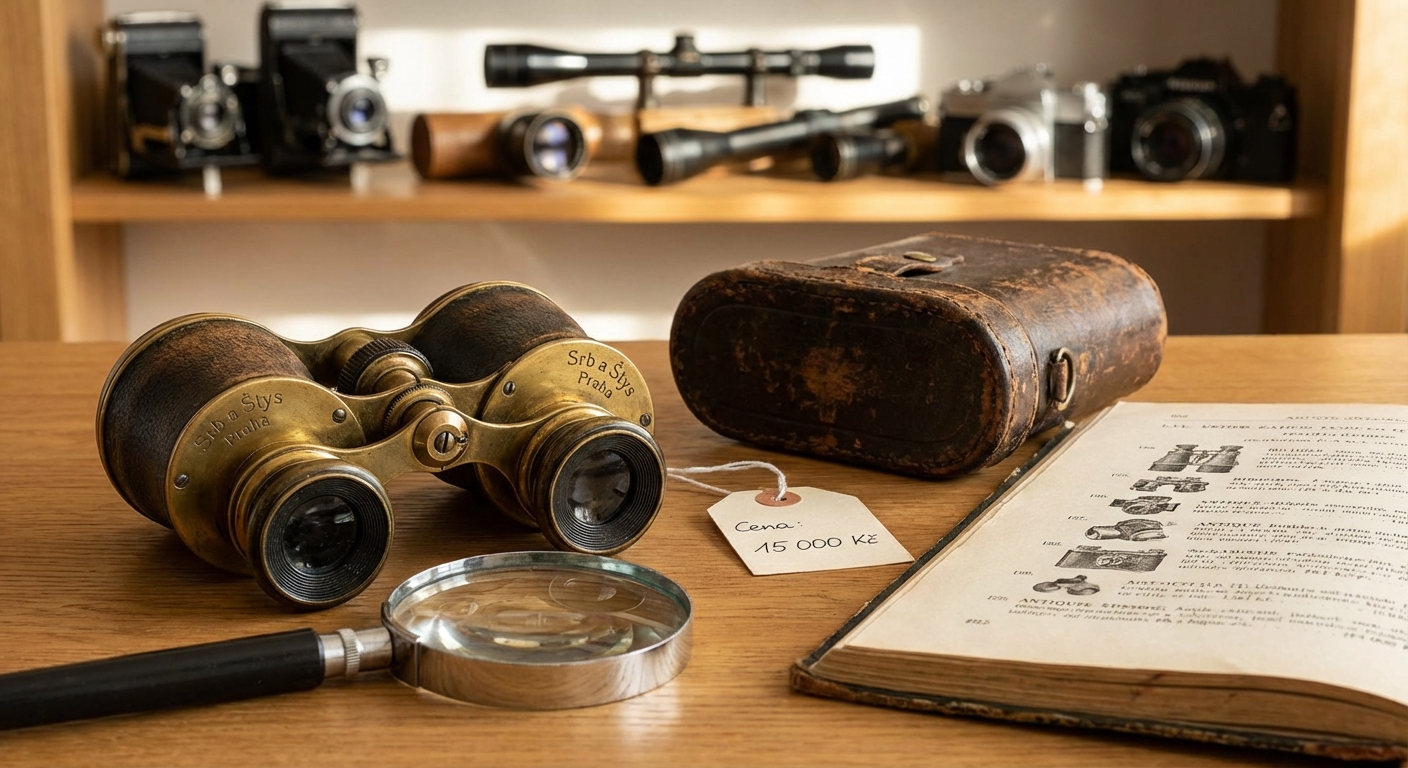 Classic vintage binoculars with a leather case laid on open newspapers, evoking nostalgia.