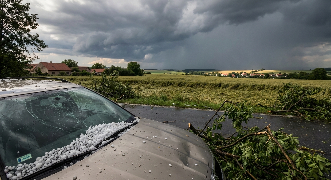 Black and white photo capturing dramatic storm clouds and open field.