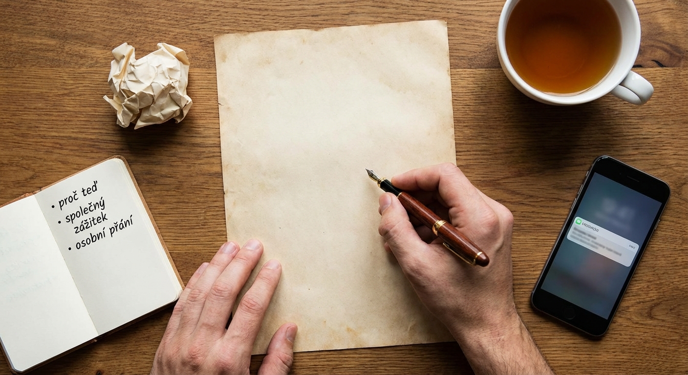 A person writing a heartfelt thank you note with a red pen on white paper.