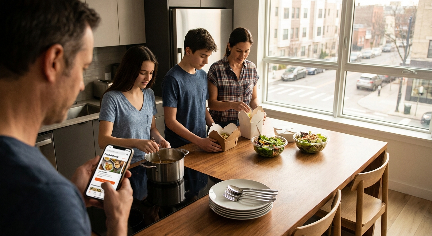 A joyful family dinner with wine toasts bringing together adults and children in a warm home setting.