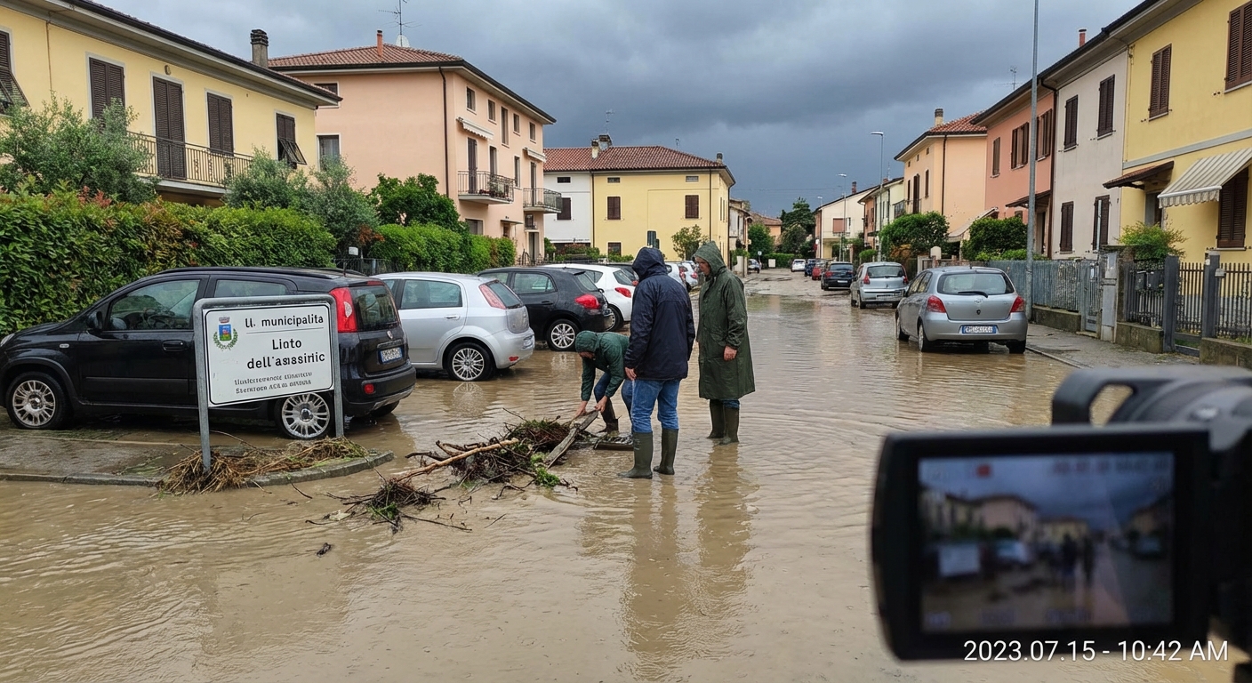 A child cleaning water after heavy rain in a rustic outdoor setting in Buenos Aires.