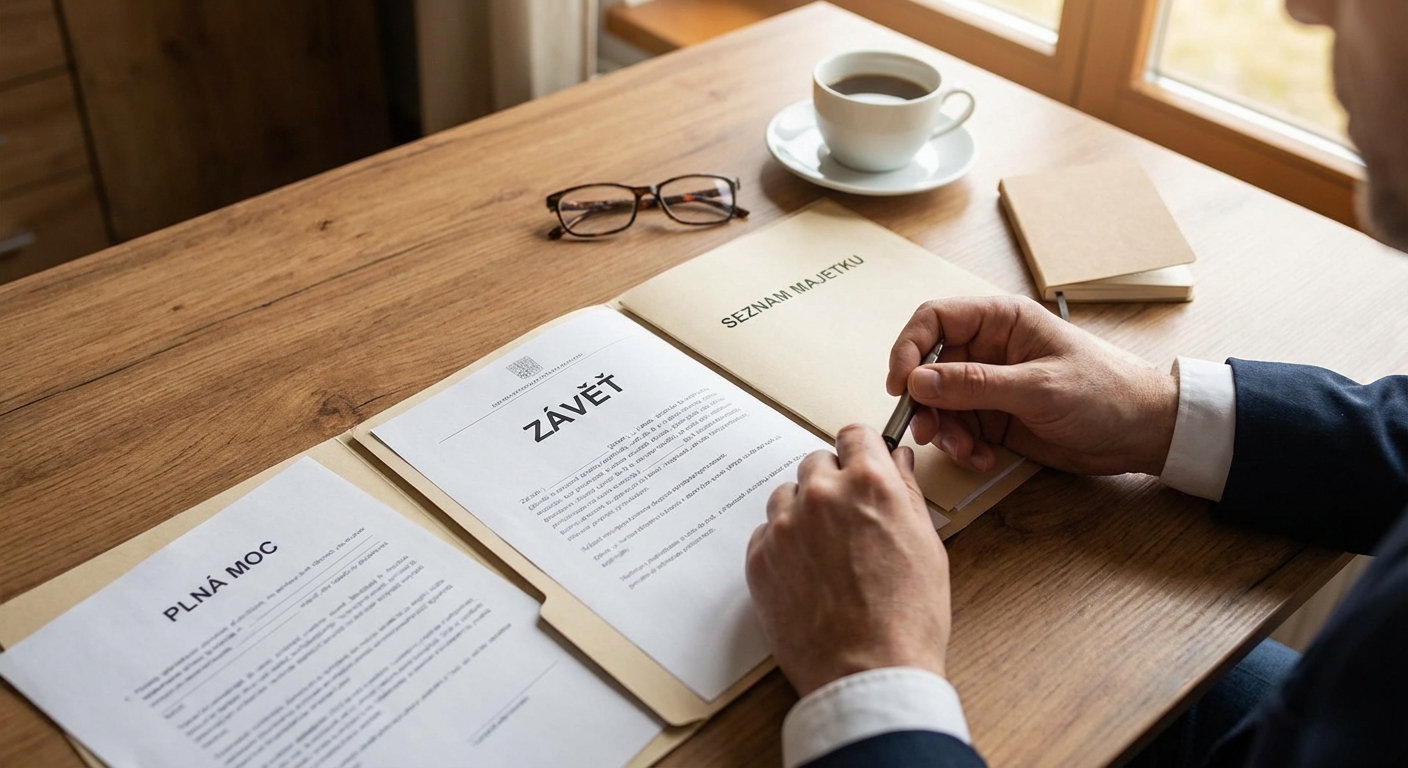 Hands organizing papers in a blue office folder with brown dividers, showing workplace efficiency.