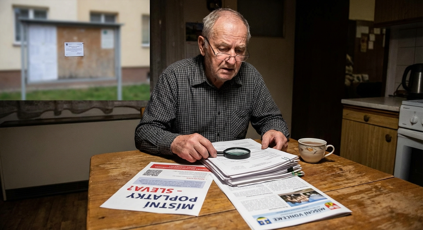 A man discards waste in dumpsters on a snowy city street in winter.