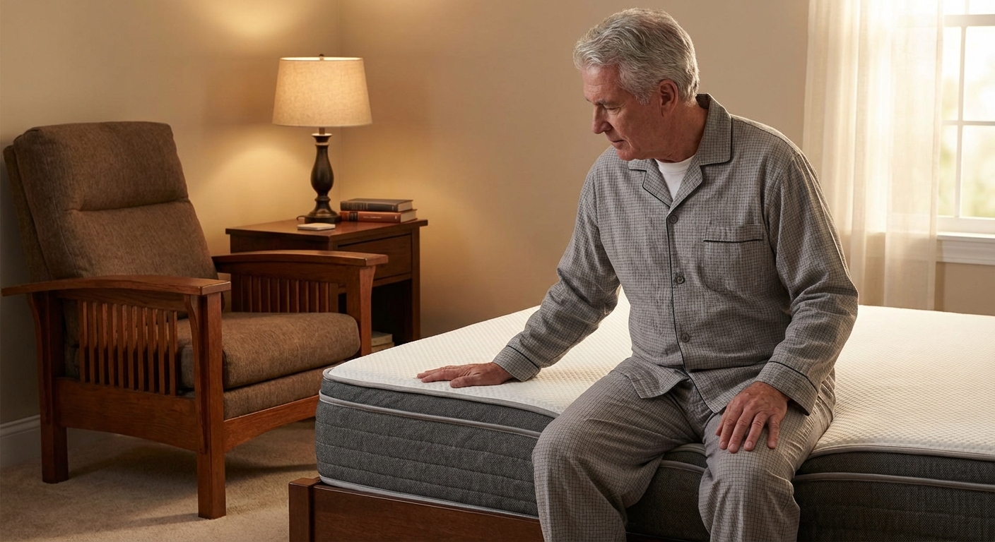 An elderly man receiving assistance from caregivers in a cozy home environment.