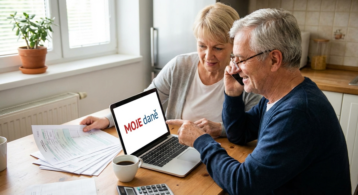 Hands of a person examining tax forms labeled as scam with calculator and papers.