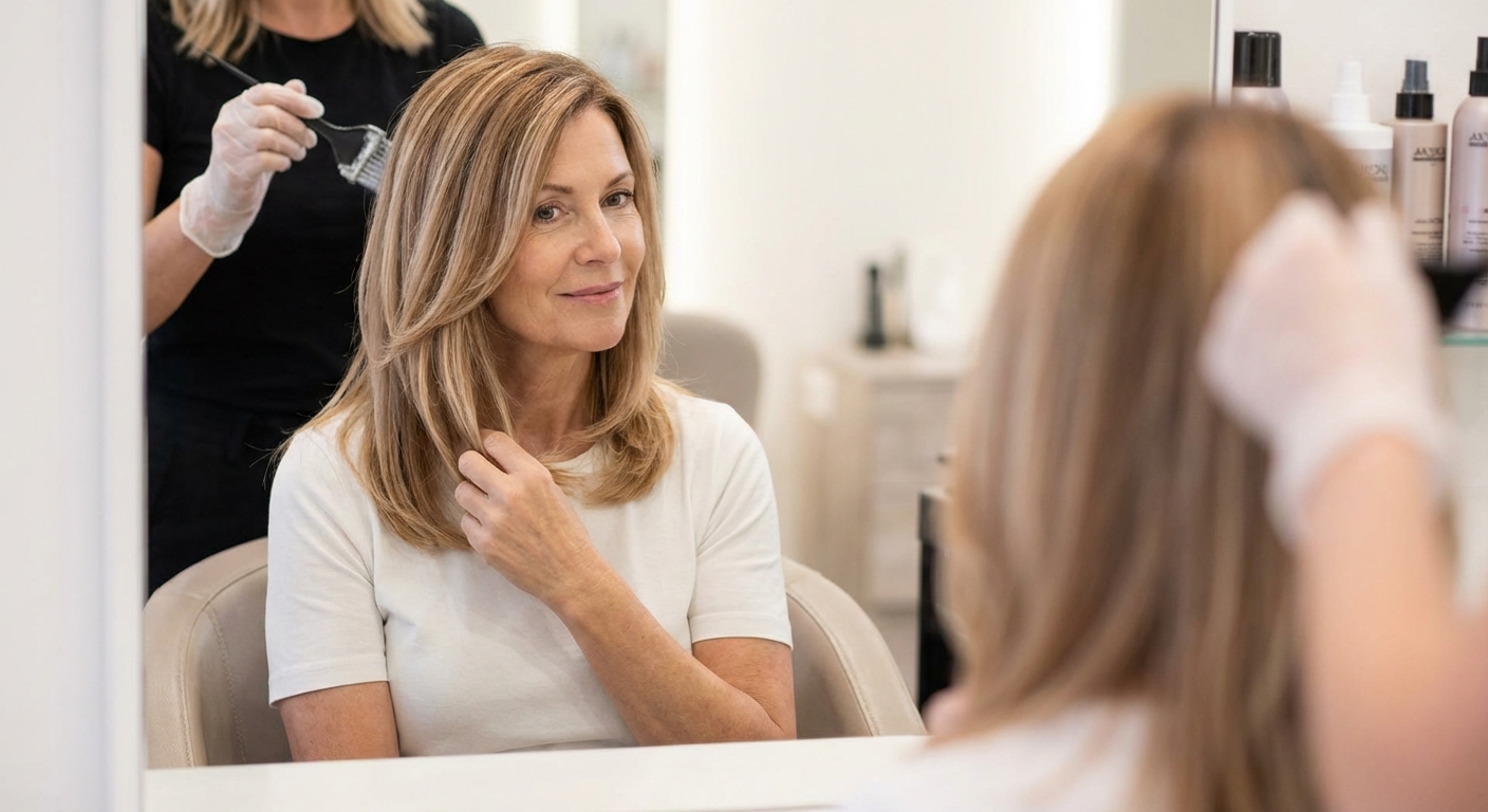 Stylish woman with tousled short hair and neutral expression.