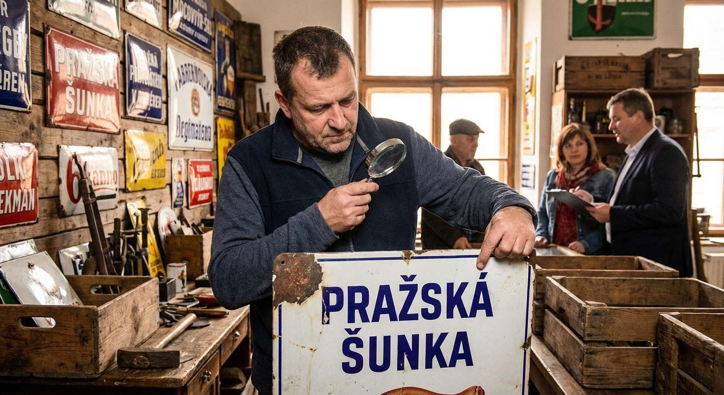 Retro wall art featuring motorcycle and car signs on a rustic brick wall.