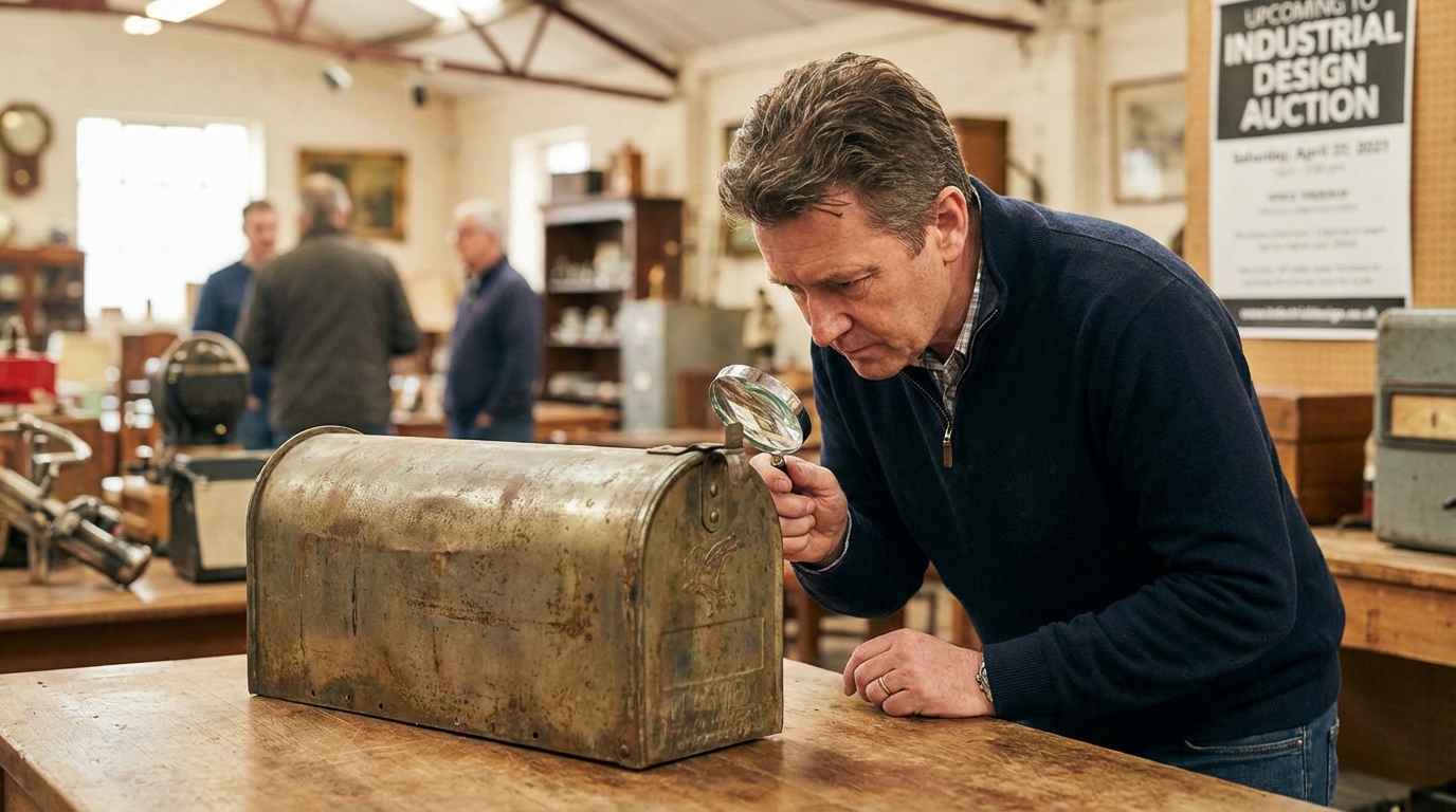 Classic French letterbox on a red wooden door in Paris.