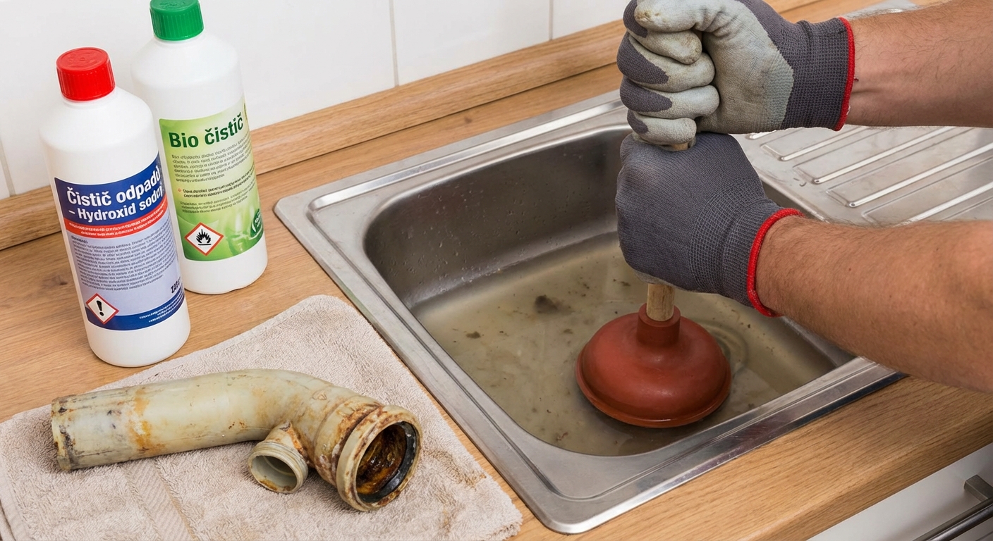 Close-up of hands wearing gloves washing a glass in a kitchen sink under a running faucet.