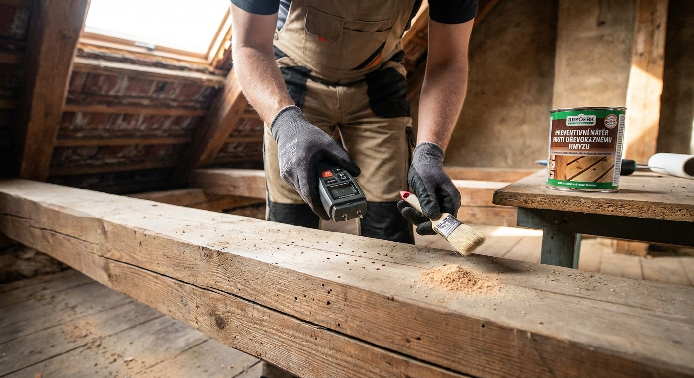 A top view of a charred wooden structure in a decaying, abandoned building showing signs of ruin.