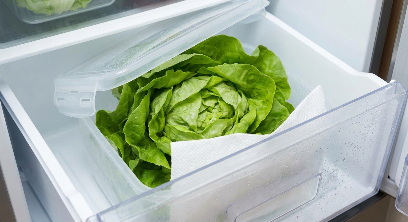 Vibrant fresh green lettuce leaves in a close-up shot with woven basket background.