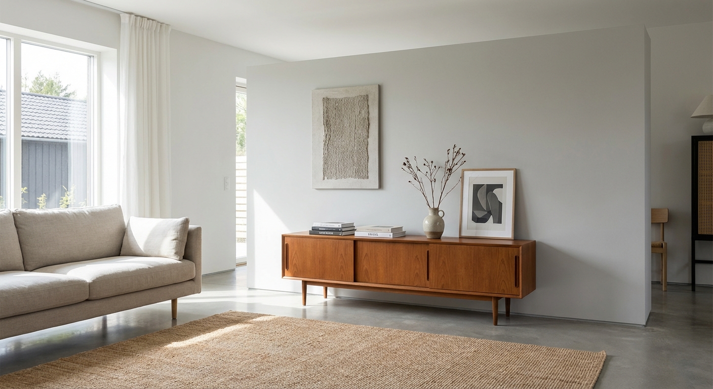 Retro-inspired interior with vintage TV and typewriter on antique cabinet, perfect for classic decor enthusiasts.