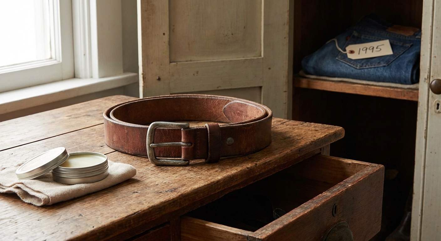 Stylish brown leather belt with embossed buckle, perfect for fashion statements and gifts.