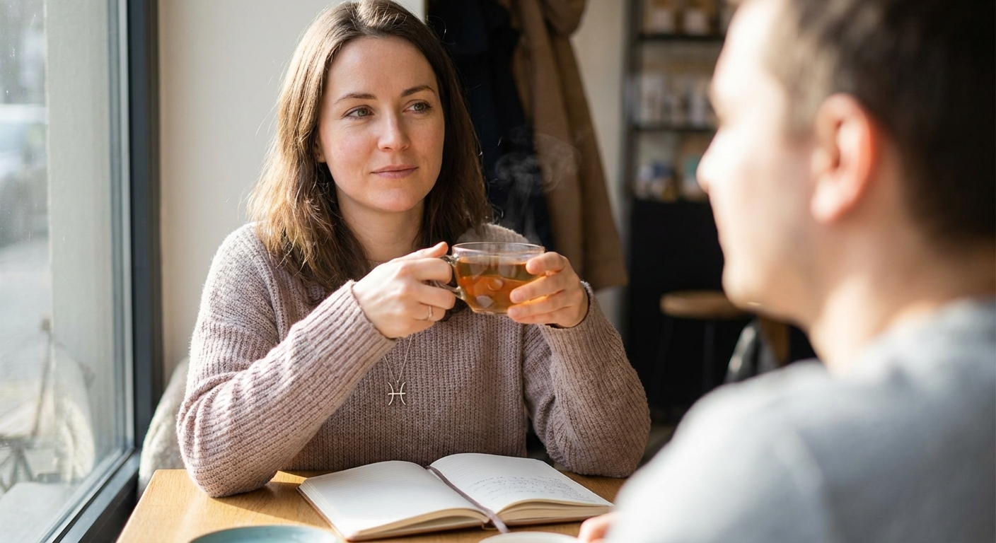 Hands arranging tarot cards with astrology symbols and natal chart on a table.