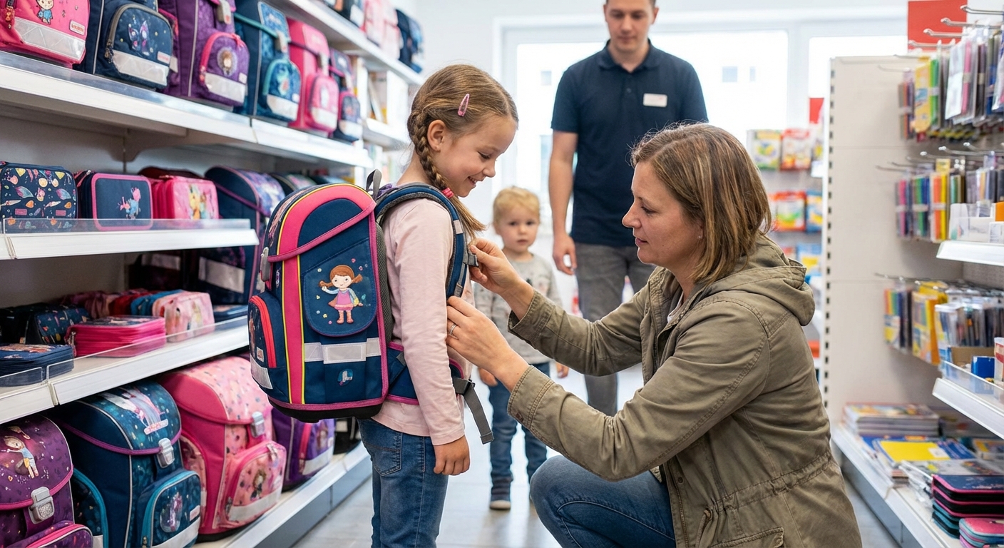 A child walking down a street with a vibrant backpack, capturing autumn's essence.