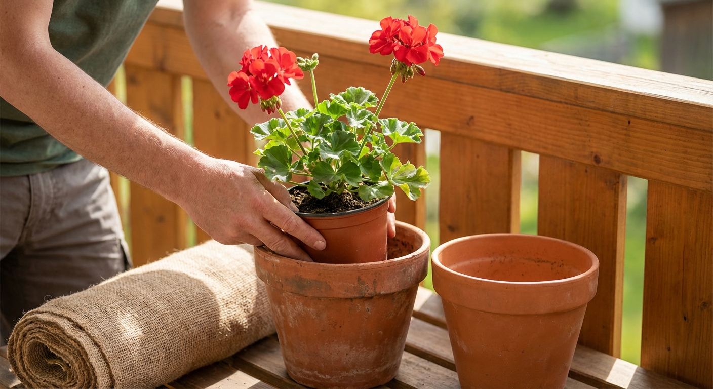 Colorful flowers adorn a quaint balcony with green shutters and a yellow wall.